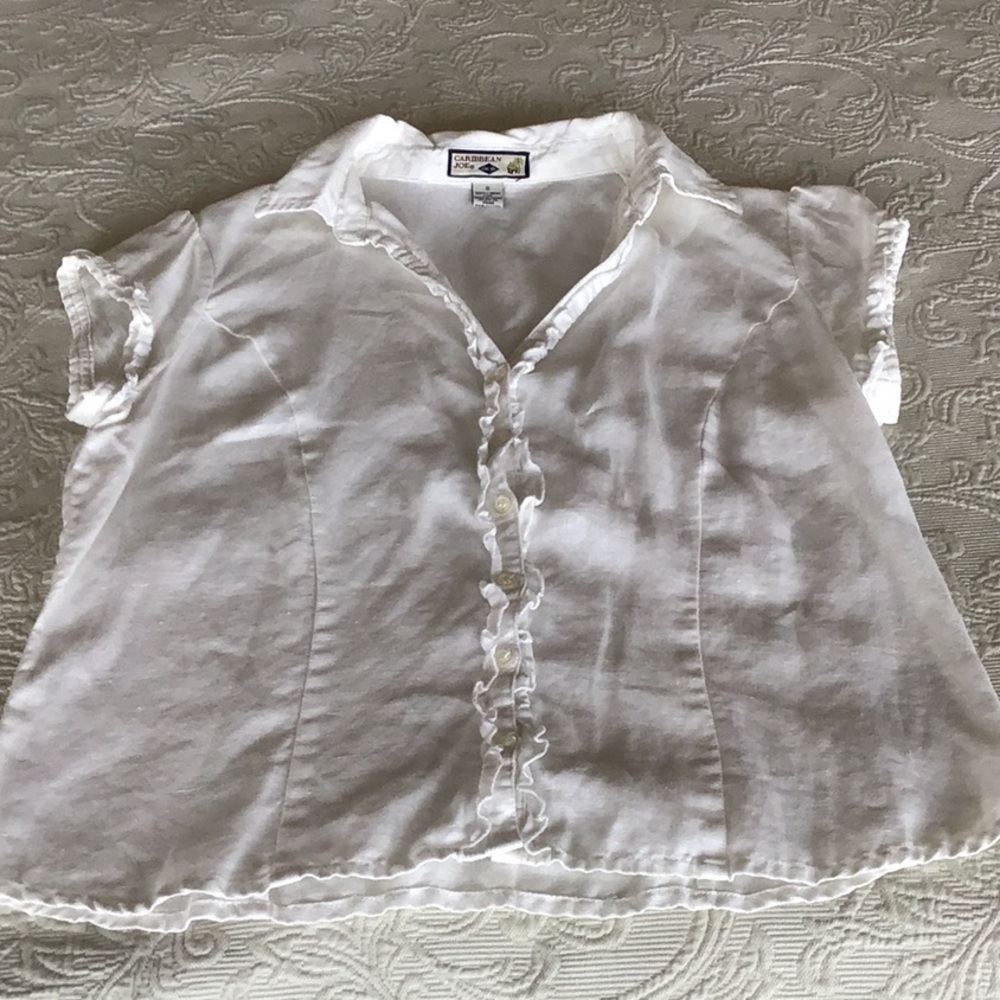 Caribbean Joe white cap sleeve linen top size Sm